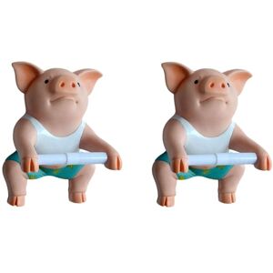 TLILY 2PCS Pig Funny Toilet Paper Holder Organizer Wall Mounted Animal Figurine Tissue Restroom Rack