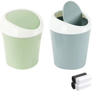 Héloise - 2PCS Small Trash Can Mini Desktop Trash Can, Tabletop Mini Plastic Trash Bin with Swing Lid(Blue, Green)