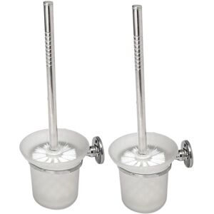 Tlily - 2X Round Wall Mounted Chrome Toilet Brush and Frosted Glass Brush Holder