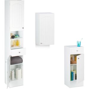 RELAXDAYS 3-piece bathroom cabinet set, slatted design, white wall-mounted storage, MDF bathroom shelf