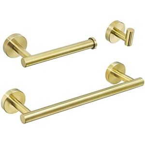 Wddnaot - 3 Piece Bathroom Accessory Set Including Robe Hook Towel Holder Toilet Roll Holder, Brushed Gold Finish Wall Mounted