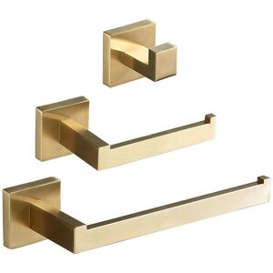 Linghhang - 3 Piece Wall Mounted Bathroom Set, Towel Ring/Toilet Paper Holder/Hook, Brushed Gold