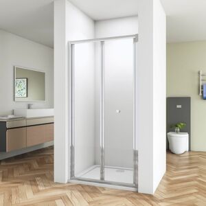 SKY - Bathroom Walk in Frame Bi Fold Shower Enclosure Shower Door Screen Safety Glass 1000mm And Tray And Waste Free