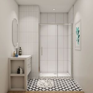 SKY - Bathroom Bathroom Sliding Shower Door Enclosure Cubicle 1100x1900mm 8mm nano Glass + 1100x700mm Tray Waste Tree