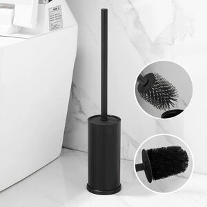 IKODM 304 Stainless Steel Toilet Brush with Holder Long Bucket Stand Round Loo Brush for Bathroom (Black)