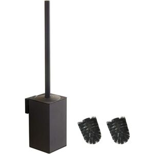 Ikodm - 304 Stainless Steel Wall Mounted Square Toilet Brush Holder with 2 Brush Heads (Black)