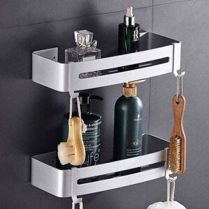 Linghhang - 32x12x6cm Shower Caddy No Drilling Bathroom Shelf Rustproof Aluminum Shelf 2 Layers Silver