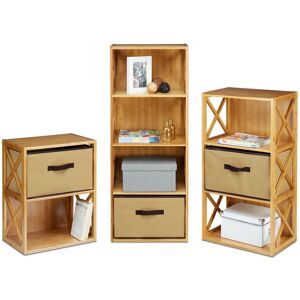 RELAXDAYS set of 3 bamboo shelves with basket, 2, 3 and 4 shelves, wooden standing shelf, bathroom shelf, WxD: 42 x 29 cm, natural