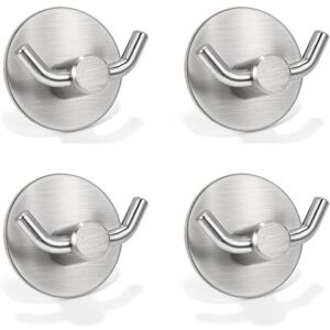 LINGHHANG 4 Stainless Steel Self Adhesive Wall Hooks for Bathroom Kitchen Towel Holder No Drilling