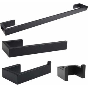 Ymyny - 4Pcs Bathroom Accessories Set Black 304 Stainless Steel 40cm Towel Rack + Toilet Paper Holder + 14cm Towel Rail + Towel Hook mumu