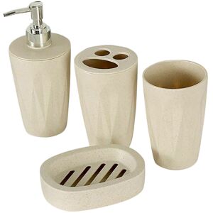 Tlily - 4Pcs/Set Bathroom Suit Accessories Includes Lotion bottle Cup Toothbrush Holder Soap Dish Wheat Straw Washroom Suit