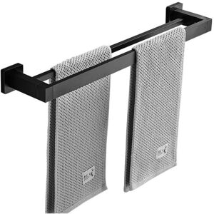 Linghhang - 50CM Matte Black Towel Double Bar Towel Rack Stainless Steel Wall Mount 2 Bars Bathroom Shelf Bathroom Accessories