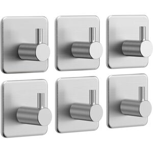 Linghhang - 6 Pieces Adhesive Hooks, Towel Holder, Stainless Steel Bathroom Wall Hooks, Waterproof Adhesive Towel Hooks for Kitchen, Living Room and
