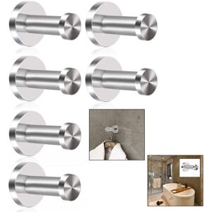 Cyslmuk - 6Pcs Wall Mounted Robe Hook, Brushed Stainless Steel Bathroom Robe Hooks Wall Mounted Robe Hook, Chrome Finish, Round Base