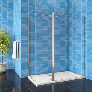 AICA SANITAIRE 800x700x1900mm Walk in Shower Enclosure Wet Room Two EasyClean Glass with Flipper Panel + 1400x900mm Shower Tray Free Waste
