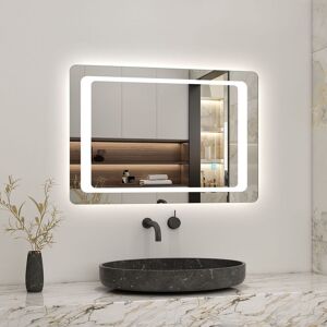 700x500mm Bathroom Wall Mirror with LED Lights,with Demister Pad,Touch Sensor,IP44,Landscape or Portrait - Acezanble
