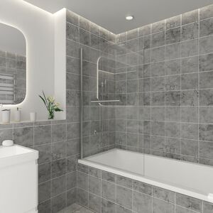 NRG - 800 x 1400mm Bathroom Square Bath Screen Reversible 6mm Easy Clean Glass Chrome with Towel Rail