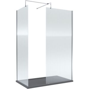 BALTERLEY 8mm Fluted Glass Walk In Wetroom Screen with Chrome Profile and Slate Grey Shower Tray - 1400 x 900mm
