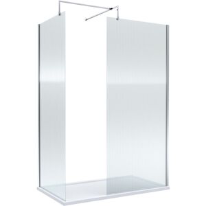 BALTERLEY 8mm Fluted Glass Walk In Wetroom Screen with Chrome Profile and White Shower Tray - 1400 x 900mm