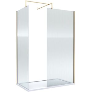 BALTERLEY 8mm Fluted Glass Walk In Wetroom Screens with Brushed Brass Profile and White Shower Tray - 1400 x 900mm
