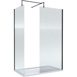 BALTERLEY 8mm Fluted Glass Walk In Wetroom Screens with Matt Black Profile and White Shower Tray - 1400 x 900mm