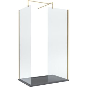 Balterley - 8mm Glass Walk In Wetroom Screens with Brushed Brass Profile and Slate Grey Shower Tray - 1200 x 700mm