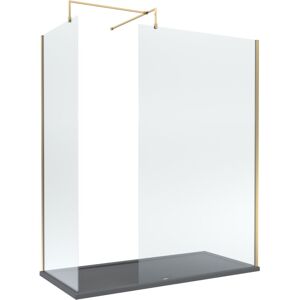 Balterley - 8mm Glass Walk In Wetroom Screens with Brushed Brass Profile and Slate Grey Shower Tray - 1700 x 900mm