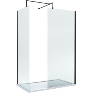 Balterley - 8mm Glass Walk In Wetroom Screens with Matt Black Profile and White Shower Tray - 1400 x 700mm