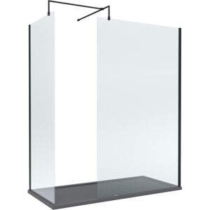 Balterley - 8mm Glass Walk In Wetroom Screens with Matt Black Profile and Slate Grey Shower Tray - 1700 x 900mm