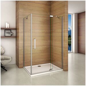 Aica Sanitaire - 80x195cm 8mm nano Glass Frameless Pivot Shower Enclosure Door Screen 80x195cm Side Panel 80x80cm shower tray