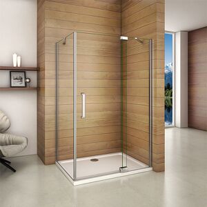 Aica Sanitaire - 100x195cm 8mm nano Glass Frameless Pivot Shower Enclosure Door Screen 80x195cm Side Panel 80x100cm shower tray
