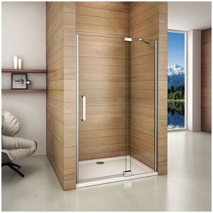 Aica Sanitaire - 80x195cm 8mm nano Glass Frameless Pivot Shower Enclosure Door Screen with 80x110cm shower tray