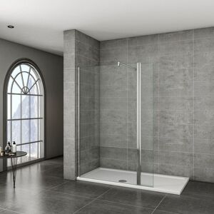 AICA SANITAIRE 1100x1950mm Walk in Wet Room Shower enclosure 8mm shower screen EasyClean nano Glass with Flipper Panel,with 1500x900x30mm shower tray