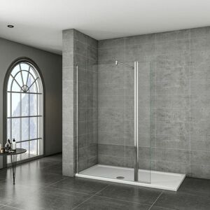 AICA SANITAIRE 1100x1950mm Walk in Wet Room Shower enclosure 8mm shower screen EasyClean nano Glass with Flipper Panel,with 1600x700x30mm shower tray