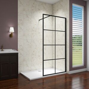 Acezanble - Biubiubath 760x1850mm Black Walk In Wet room 8mm Nano Glass Screen with 1200x760mm shower tray