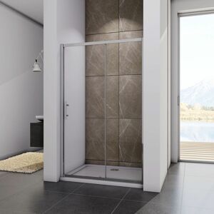 1100mm Sliding Shower Enclosure 5mm Glass Screen Reversible Cubicle Door 1850H with 1100x760mm Stone Tray Free Waste - Acezanble