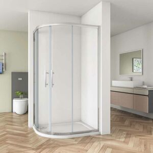 Acezanble 900x800x1900mm Left Quadrant Shower Cubicle Enclosure 8mm Easy Clean Glass Sliding Door with 900x800mm Stone Tray Free Waste + Riser Kit
