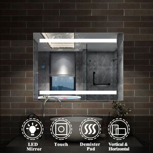 Acezanble - 450x600 Illuminated Bathroom Mirrors with Demister Pad,LED Lights,IP44,Touch Sensor Switch