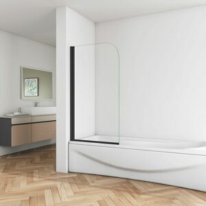 Acezanble - Modern Black Framed 800x1400mm 180 Pivot Bath Shower Screen 5mm Glass Panel