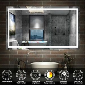 Acezanble Bathroom LED Mirror 1400 x 800 mm Dimmable Illuminated Backlit Bathroom Mirror with Demister Pad, Adjustable Brightness, Horizontal/Vertical