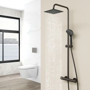 Acezanble - 8-inch Square/Round Twin-Head Exposed Thermostatic Shower Set