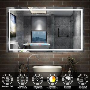 Acezanble - Illuminated Led Bathroom Mirror 800 x 600 mm 3 Colors Dimmable Backlit Bathroom Mirror with Demister Pad, Adjustable Brightness,
