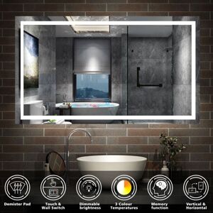 Acezanble LED Bathroom Mirror 700 x 500 mm, 3 Colors Lighting Modes Dimmable Illuminated Bathroom Mirror with Demister Pad, Adjustable Brightness,