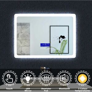 Acezanble - led Bathroom Mirrors with Bluetooth Speaker Adjustable Colors + Anti-Fog + lcd Panel (Touch, Clock, Date, Temperature) 50x70cm