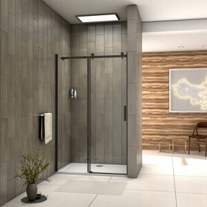 Acezanble 1000mm Matt Black Frameless Sliding Shower Door Modern Bathroom Shower Door