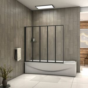 Acezanble - 1200x1400mm New Black Framed 5 Folding Pivot Shower Bath Screen Panel