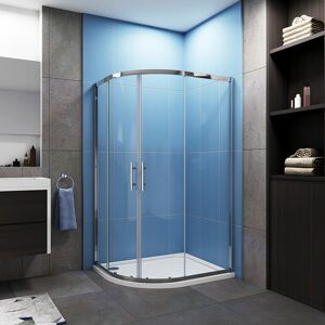 900 x 800 mm offset Quadrant Shower Cubicle Enclosure 6mm Glass Sliding Shower Door with Left Entry Tray Waste + Plinth - Acezanble