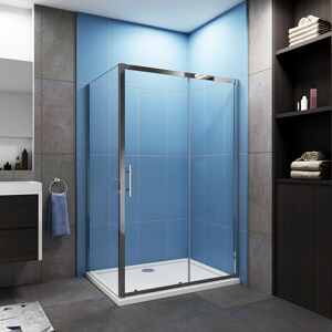 ACEZANBLE 1000 x 800 mm Sliding Shower Enclosure Reversible Cubicle Door Screen Panel with Shower Tray and Waste + Side Panel
