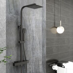 Acezanble Bathroom Square Exposed Valve Thermostatic Matte Black Mixer Shower Set Twin Head
