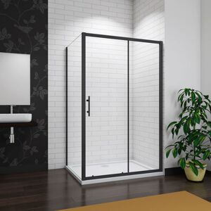 AICA SANITAIRE Aica 1100x760x1850mm Matt Black Frame Sliding Shower Enclosure with Shower Tray Waste